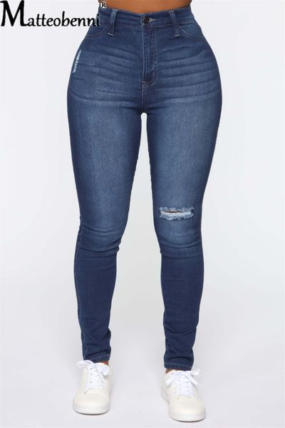 

women's jeans casual streetwear stretch female 2023 fashion pencil pants urban cotton broken hole skinnydenim trousers 230224, Blue