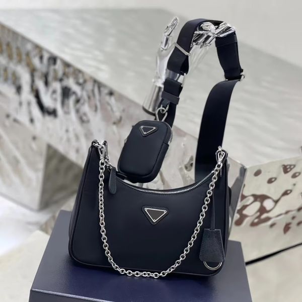 

luxury 3piece triple reedition 2000 2005 underarm bag nylon handbag for womens men wallet original bags crossbody designer clutch purses zip