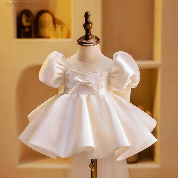 

girl's dresses high-end children's baptism princess evening gown bow mesh bead design wedding birthday party girls dresses for eid, Red;yellow