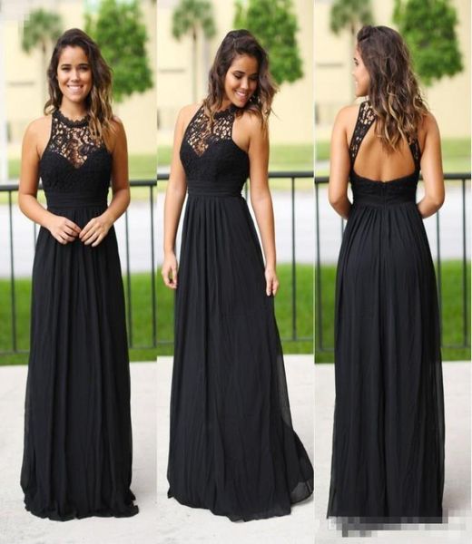 

country style bridesmaid dresses black chiffon lace maid of honor gowns a line halter neck backless long gothic forest bride5834374, White;pink