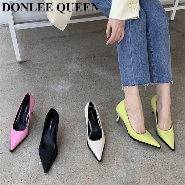 

dress shoes fashion candy color pumps women pointed toe shallow slip on high heel 7cm office female autumn zapatillas muje 230224, Black
