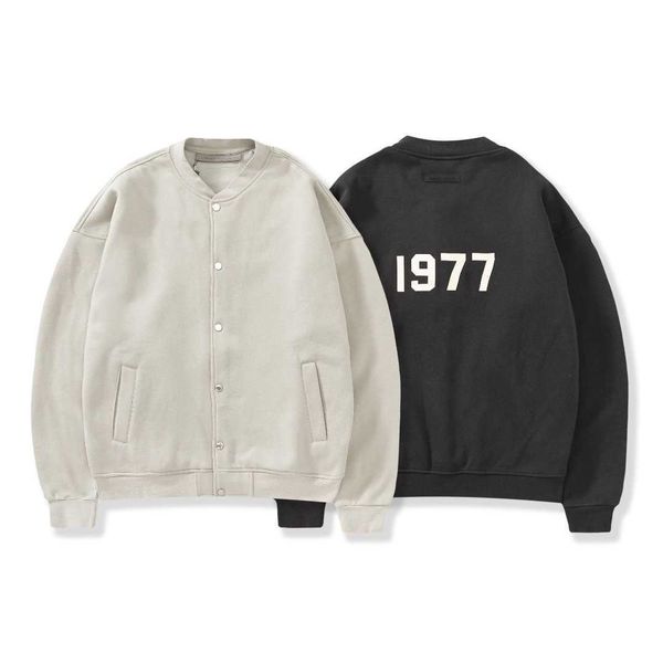 

essessentials fog double thread trapstar hoodie autumn and winter solid color 1977 flocked bomber jacket loose jacket, Black