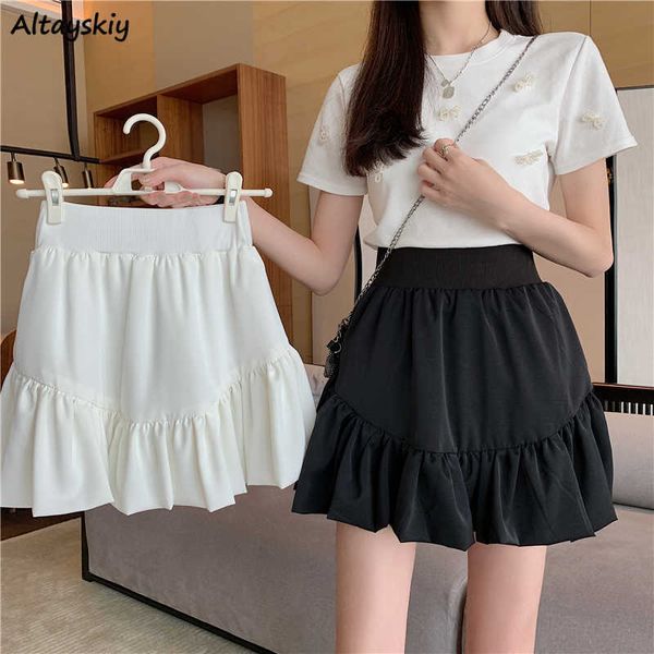 

skirts mini folds skirts women summer high waist preppy streetwear sweet solid korean style a-line fashion casual all-match young chic l2302, Black