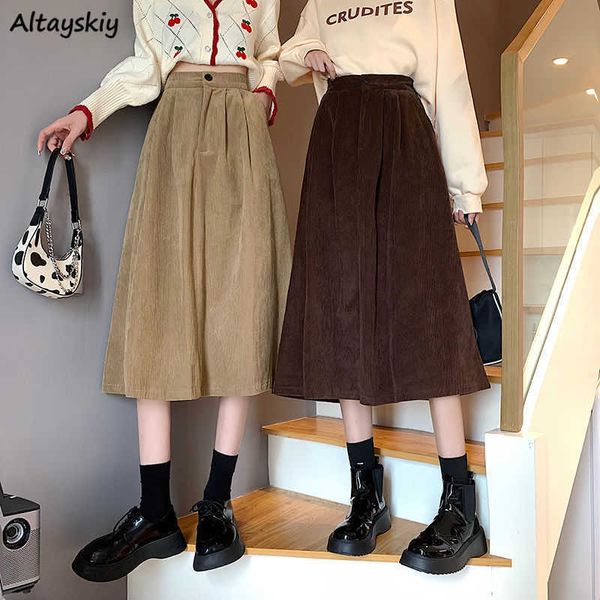 

skirts long skirts women autumn preppy style fashionable friends corduroy simple basic design soft solid all-match casual vintage daily l230, Black