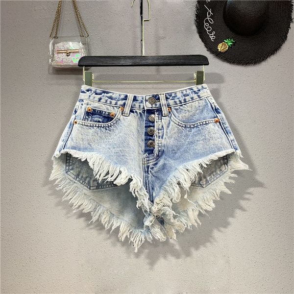 

women s shorts summer clothes high waist single breasted wide leg spice girl a line pants fashion fringed raw edge denim 230223, White;black