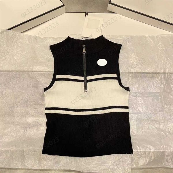 

luxury tanks camis luxury brand classic logo embroidery stand collar vest half zipper design color patchwork sleeveless joker designer clot, White