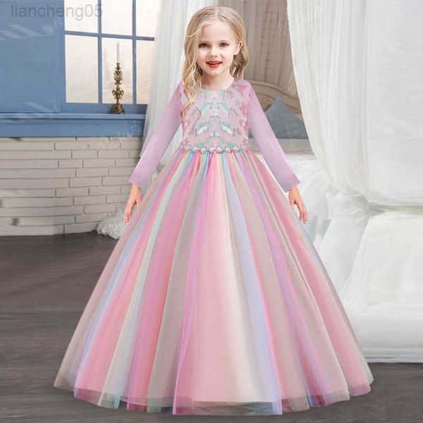 

girl's dresses girls' applique long sleeve princess dress 4-12 years old girls' lace wedding dress bow dress party christmas, Red;yellow