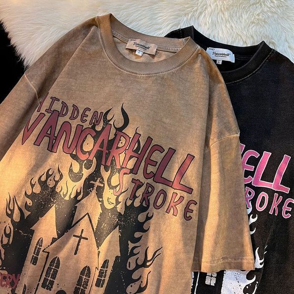 

womens tshirt european and american retro dark shortsleeved tshirt for men women ins summer loose casual small couple half sleeved 230224, White