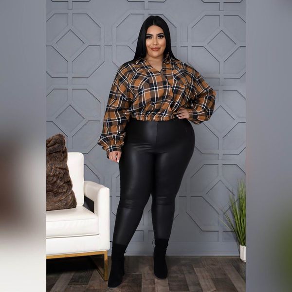 

women's plus size t-shirt plus size blouses shirts plus size women clothing turn-down collar long sleeve button gingham shirt sleeve wh, Black