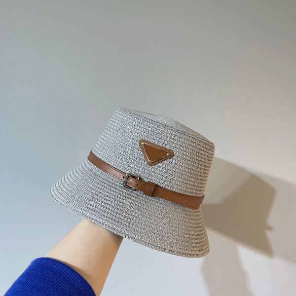 

women classic designer luxury brand bucket hat new simple and versatile straw woven basin hats fashion inverted triangle sun-visor summer tr, Blue;gray