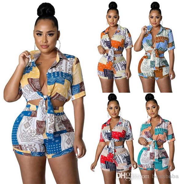 

women tracksuits two pieces set designer 2023 summer new fashion casual paisley shirt shorts ladies sportwear 5 colours, Gray