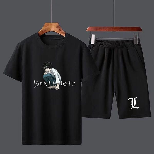 

men s tracksuits anime death note t shirt set boys male casual short sleeve pants suits streetwear tshirts 230224, Gray