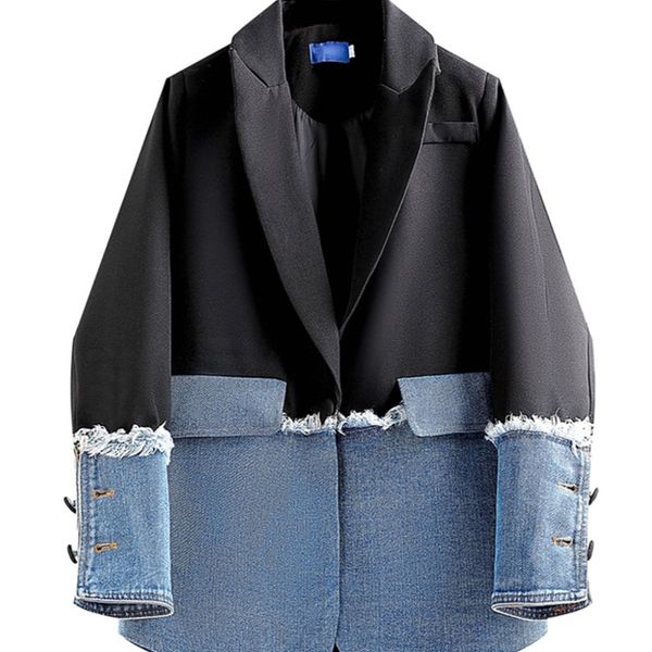 

womens jackets deat spring fashion turndown collar long sleeve singlebreasted loose patchwork coat women 13z3053 230223, Black;brown