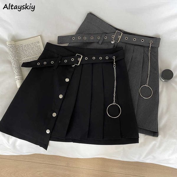 

skirts mini skirts women high street faldas gothic chic with belt summer schoolgirls clothing all-match slim vintage y2k harajuku party l230, Black