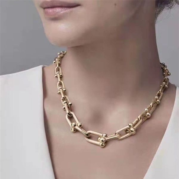 

u-shaped clasp couple thick necklace collar chain for men and women, Silver
