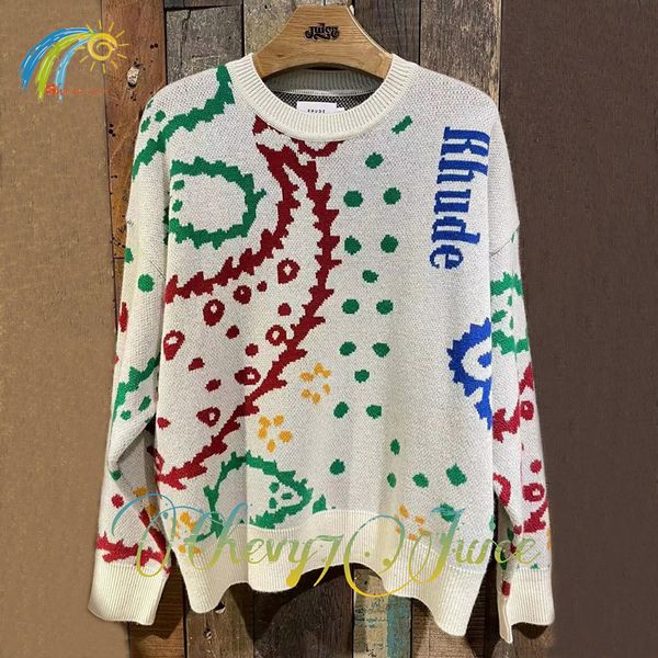 

men's tshirts fw cashew flower jacquard rhude sweatshirts men women 1 1 quality rhude knitted sweater vintage pullover with tags 230223, White;black