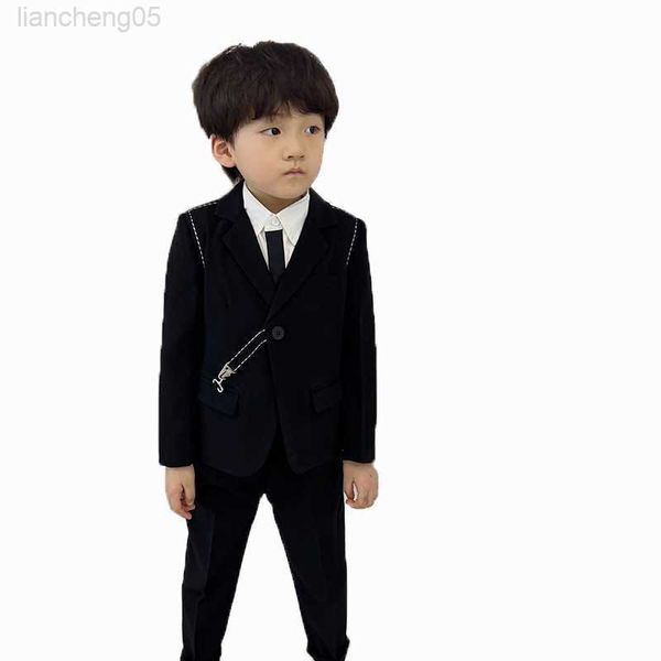

clothing sets boys spring autumn black color suit children's korean gentleman handsome party come kids jackets pants 2pcs clothing set, White