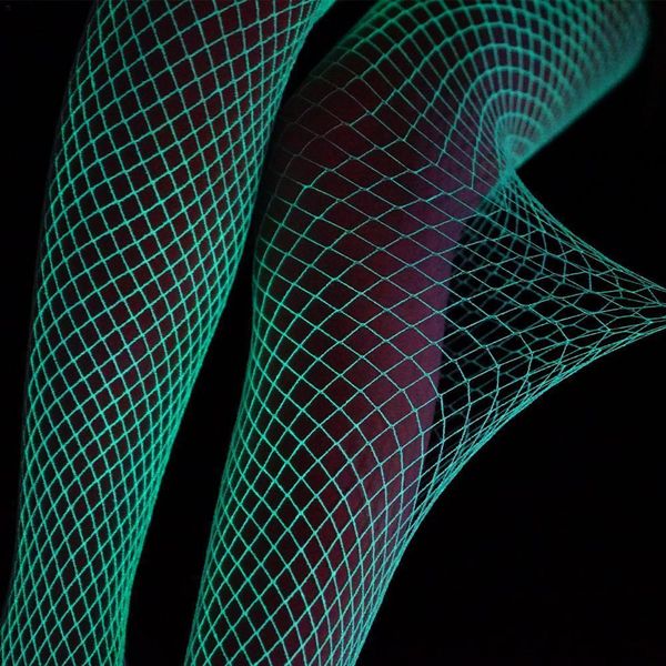 

socks hosiery luminous fishnet stockings for moving one-pieces mesh leggings tights high waist perspective glow in the dark fishnet stocking, Black;white