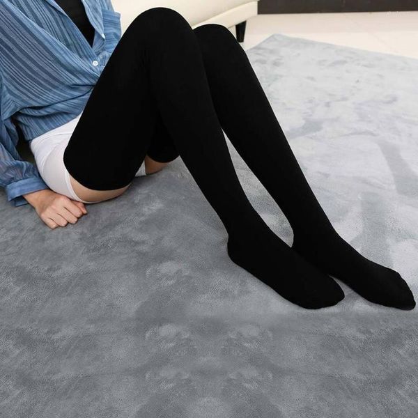 

women socks ladies solid color winter warm over the knee stockings girls fashion soild silk, Black;white