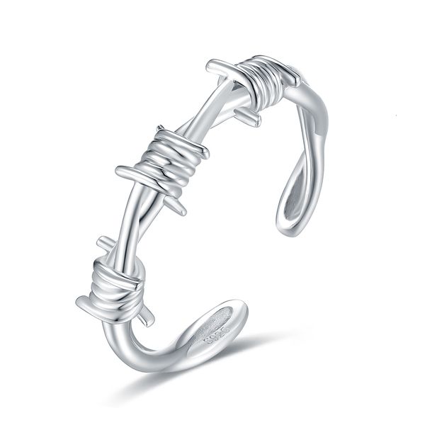 

with side stones 925sterlingsilver open adjustable barbed crown of twist thorns wire ring for women men tree branch thorn jewelry teen girl, Silver