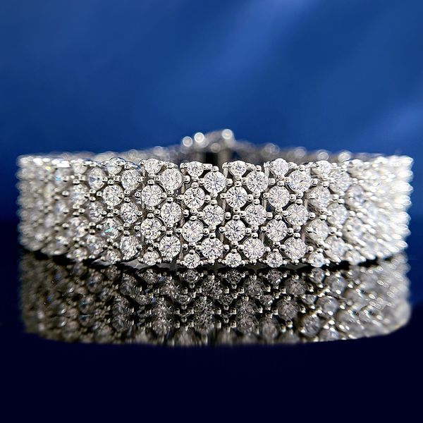 

trendy moissanite diamond bangle bracelet 100% real 925 sterling silver wedding bracelets for women bridal engagement jewelry, Golden;silver