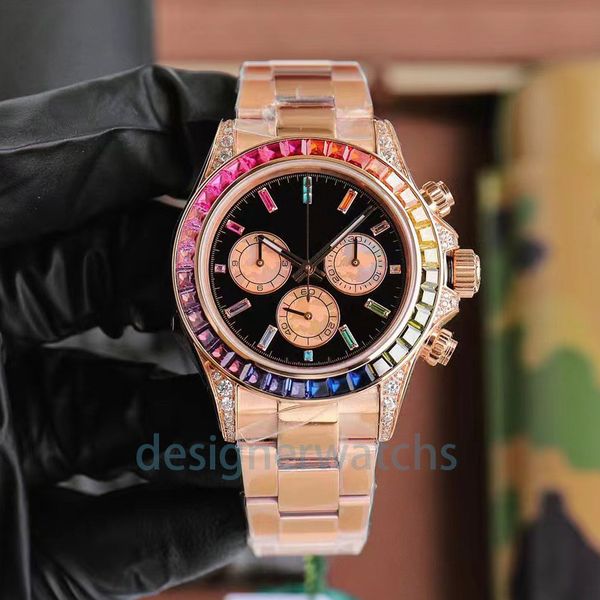 

designer mens high-quality watch rainbow diamond rubber stainless steel strap luxury business leisure womens sapphire glass waterproof, Slivery;golden