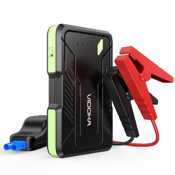 

portable car jump starter 1000a battery booster, vidoka 12v jump starter, with smart clamp cables, usb quick charge, led flashlight