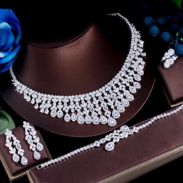 

wedding jewelry sets threegraces luxurious dubai nigeria cubic zirconia 4pcs bridal jewelry set for women wedding banquet dress accessories, Slivery;golden