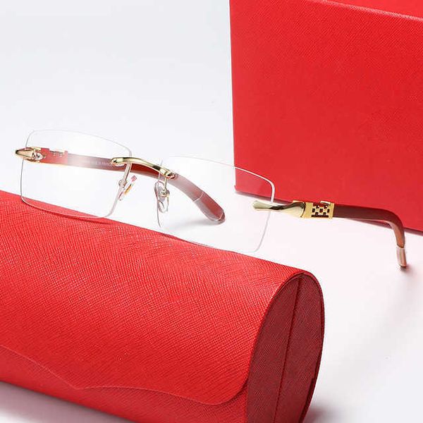 

luxury design rimless rectangle wooden leg sunglasses men's square spring optical frame ladies retro sun glasses new fashion factory su, White;black
