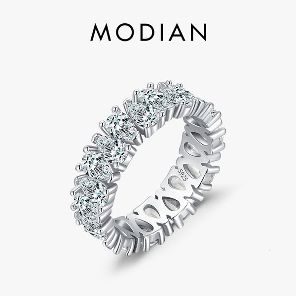 

with side stones modian luxury 925 sterling silver water drop clear zircon sparkling prong setting ring for women wedding engagement fine je
