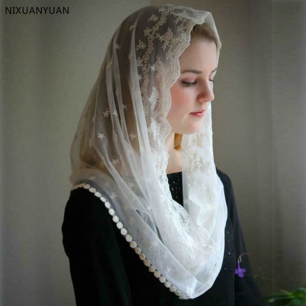 

wedding hair jewelry wholesale ivory black catholic veil jerusalem muslim ladies lace shawl scarf mantillas church bridal cape 230224, Slivery;golden