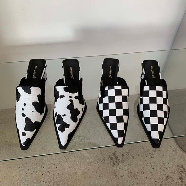 

slippers 2022 arrivals women pointed toe shallow slip on round mid heels black mixed color party pumps shoes size 3539 230224