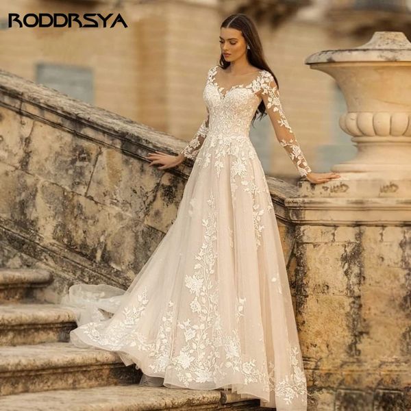 

party dresses roddrsya elegant o neck wedding lace up a line appliques long sleeves beach bride gowns robe de marie bohme plus size 230224, White;black