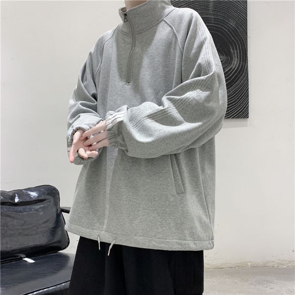 

men s hoodies sweatshirts men pullover no hood with zippers collar hip hop rock punk outwear 230223, Black