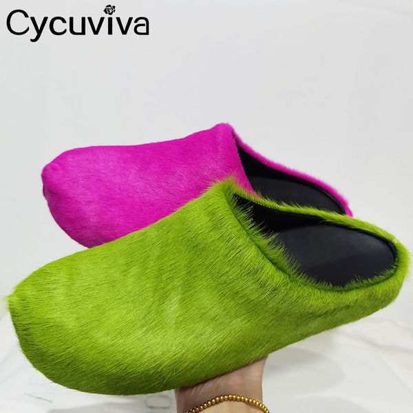 

slippers horsehair flat mule rose red green designer casual summer shoes ladies outwear party slides zapatos mujer 230223, Black