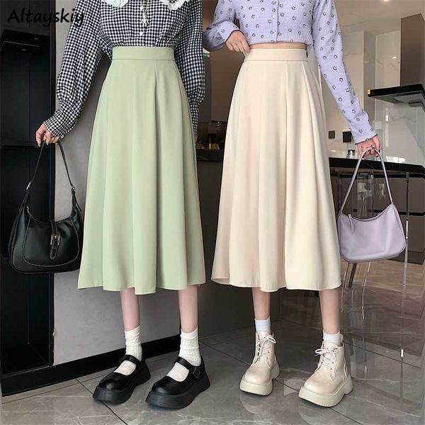 

skirts skirts women sweet mid-calf spring solid kawaii ulzzang fashion casual chic girls all-match high waist daily new l230224, Black