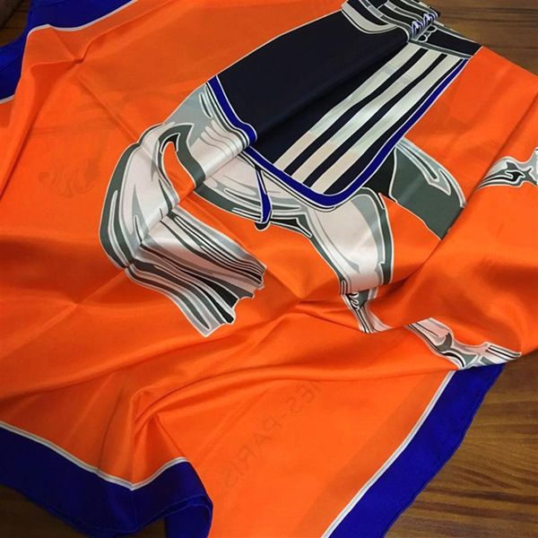 

whole- new design good quality 100% twill silk material print horse pattern orange color long scarves for women size 150cm - 8179c, Blue;gray