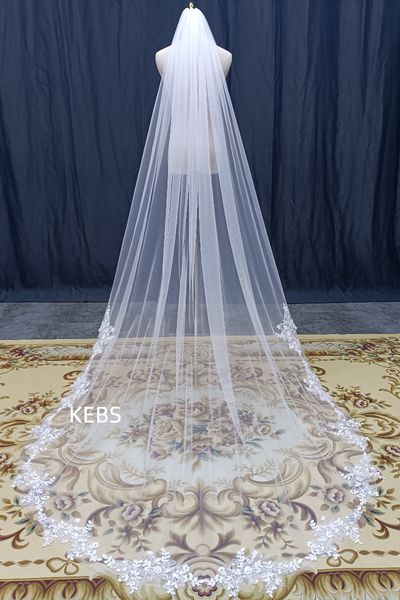 

wedding hair jewelry whiteivory long bridal veil luxury women's sequins lace accessories with comb 230224, Slivery;golden