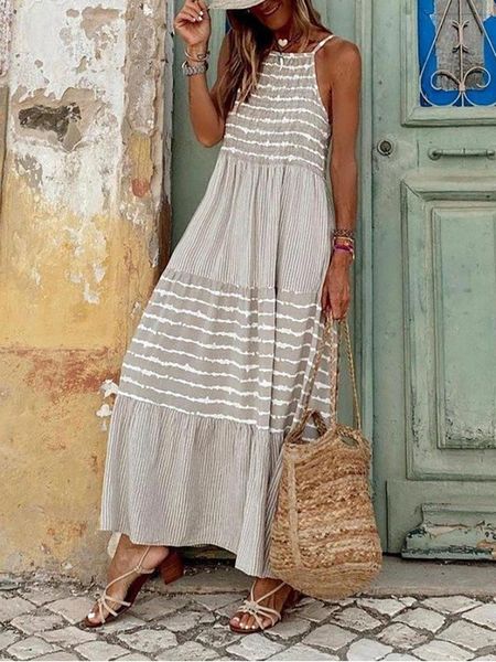 

casual dresses vintage long women summer sleeveless off shoulder sling ladies backless maxi boho robe femme 230224, Black;gray