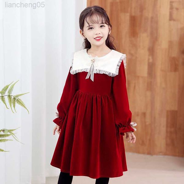 

girl's dresses spring velvet long-sleeved red girl's dress elegant wedding bow birthday party princess dresses evening gown gradua, Red;yellow