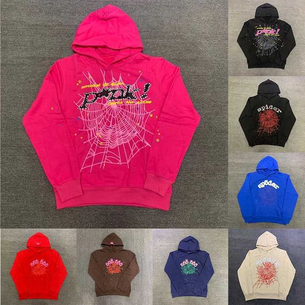 

sp5der hoodies young thug 555555 angel pullover pink red hoodye pants men quality shoe sp5ders printing spiders hoodie web sweatshirts z807, Black