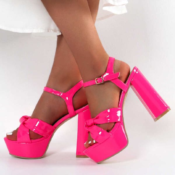 

sandals summer women 2023 platform thick high heels ankle straps black pink white party office dance shoes ladies designer y2302