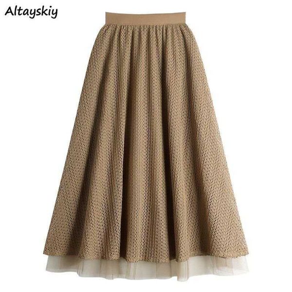 

skirts a-line midi skirts with lining women hollow out elegant office ladies faldas gentle dents chic holiday spring simple trendy l230224, Black