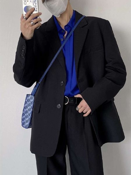 

men s tracksuits gmiixder men punk blazer jacket set korean temperament handsome black suit coat high street oversize fashionable 230224, Gray