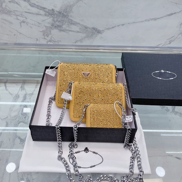 

flash chains drill bag 3pcs set crystal crossbody bags bling diamond hobo armpit bags fashion triangle women handbags purse zipper wallet fl
