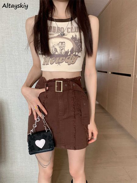 

skirts tassel skirts women 3 colors elegant trendy pure casual simple summer korean style denim design all-match ladies daily slim l230224, Black