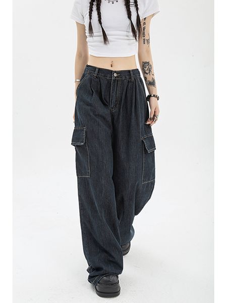 

women's jeans spring women harajuku cargo baggy blue streetwear hip hop oversize casual wide leg vintage demin pants y2k loose trousers