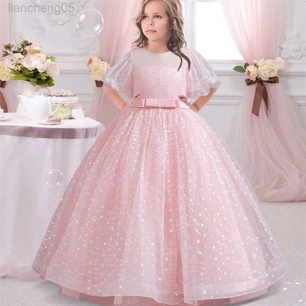 

girl's dresses 2023 summer kids princess dress for girls children come lace dress girl party dresses vestidos puff sleeves gown 4-14 ye, Red;yellow
