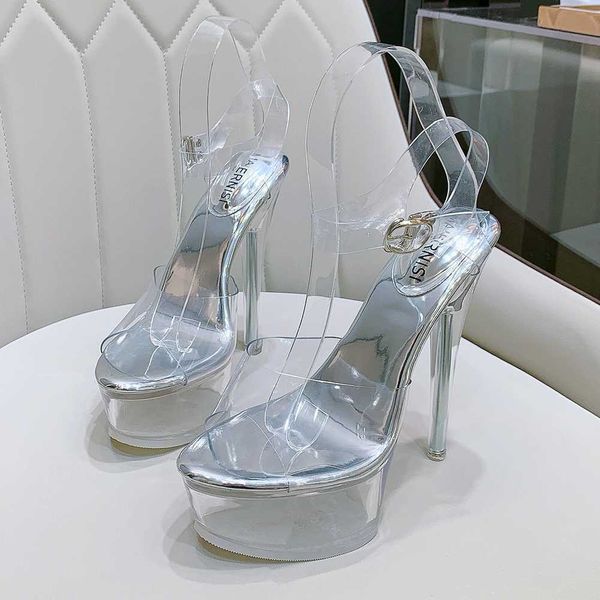 

sandals women summer female model t station catwalk ladies pvc transparent shoes 14cm thin high heels platform sandal b0097 y2302, Black