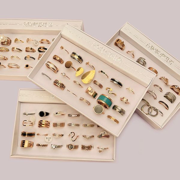 

band rings 24 pcslot aesthetic fashion jewelry women stainless steel trendy zirconring for men 230224, Silver